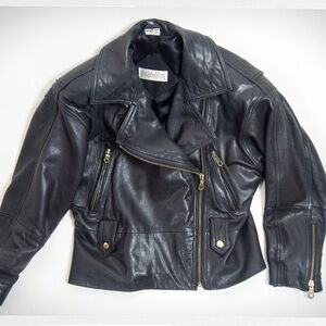 Vintage Andrew Marc Black Leather Bomber Jacket sz S